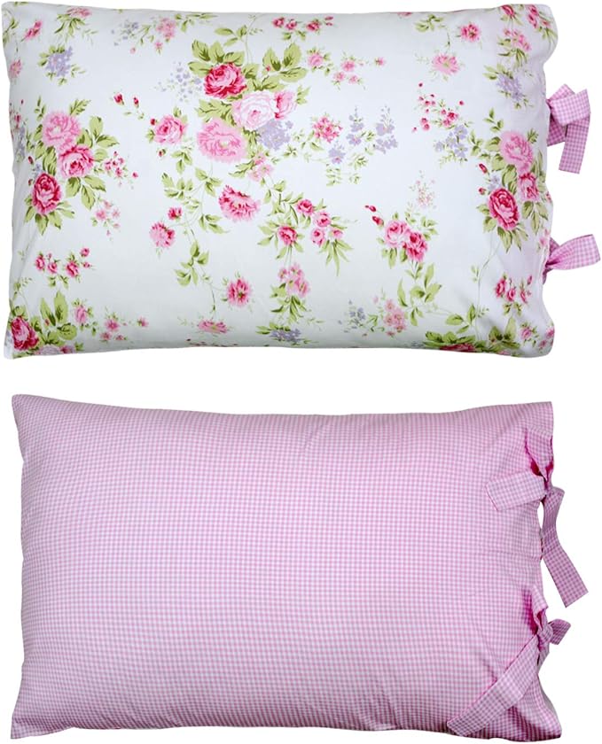 FADFAY Rose Floral Duvet Cover Set Pink Grid Cotton Girls Bedding with Hidden Zipper Closure 3 Pieces, 1duvet Cover & 2pillowcases,Full Size