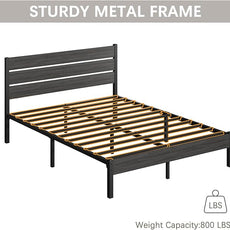 Queen Bed Frame with Headboard and Footboard, Metal Platform Bed Frame with Under Bed Storage, All-Metal Support System, No Box Spring Needed, Easy Assembly,Vintage Grey