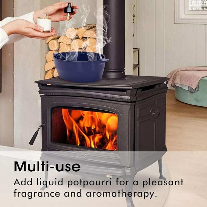 INNO STAGE Wood Stove Steamer, Cast Iron Humidifier for Stove, Home Indoor Decorative, Blue Finish, Rust Resistant, Lattice Top, 2.5 Quart Capacity, Patented