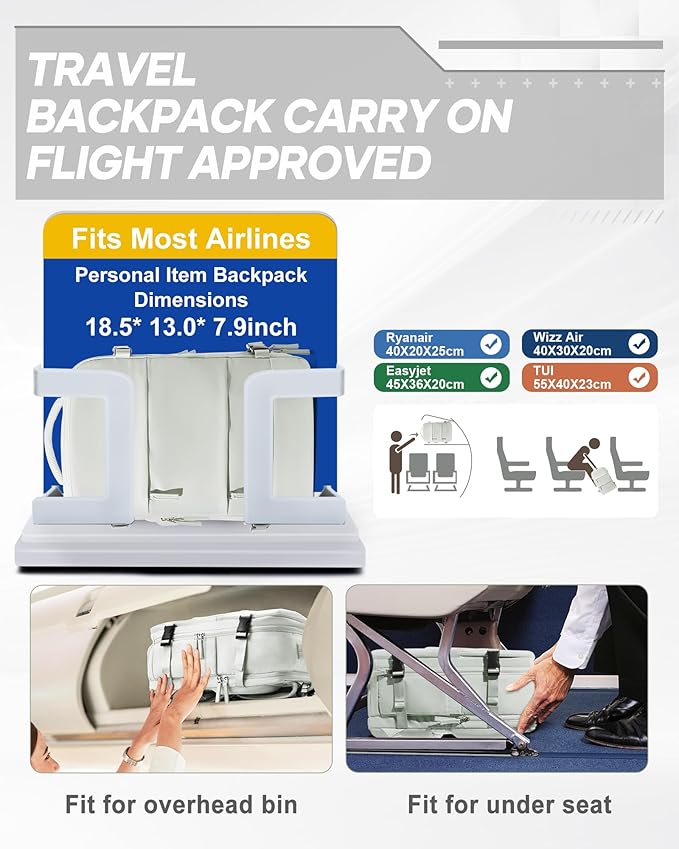 Vacuum Backpack Travel with Electric Vacpack Pump, Vacuum Compression Bags Travel Backpack for Women Men, Flight Approved Waterproof Carry on Backpacks Laptop Work Weekender Daypack, White, Medium