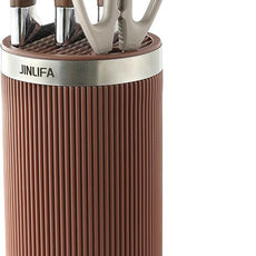 Knife Block Without Knives, JINLIFA Kitchen Knife Holder Block, Universal Knife Storage Organizer Stand Rack for Countertop (Stylish Brown Color)