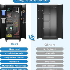 SUXXAN Broom Closet Storage Cabinet with13 Hooks and Hanging Rods, 71