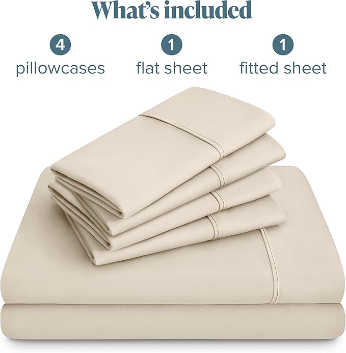 Bare Home Hotel Luxury King Sheet Set, Extra Soft - 6 Piece Set - Deep Pockets - Easy Fit - Cooling & Breathable - Wrinkle, Fade, Stain Resistant - Includes 4 Pillowcases (King, Sand)
