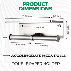 Toilet Paper Holder - Aluminium Double Roll Toilet Tissue Holder with Mobile Phone Shelf for Bathroom, 3M Self Adhesive No Drilling or Wall-Mounted, Rustproof Modern Style Brushed Nickel