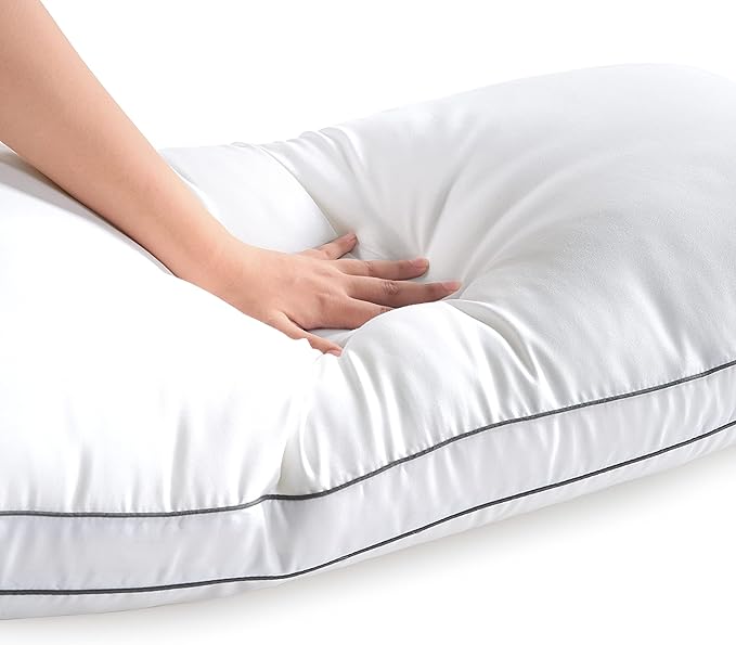 LANE LINEN Bed Pillows Queen Size Set of 2 - Medium Soft Support Gusseted Queen Pillows, Down Alternative Sleeping Pillow for Side Sleepers, Machine Washable, Comfortable for Restful Sleep - White