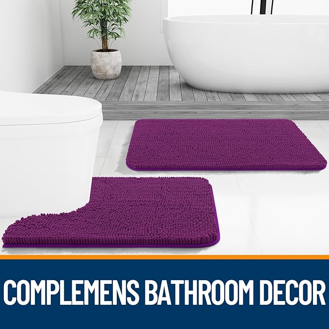 OLANLY Bathroom Rugs 44x24, Extra Soft Absorbent Chenille Bath Rugs, Rubber Backing Quick Dry, Machine Washable Bath Mats for Bathroom Floor, Tub and Shower, Home Decor Accessories, Purple
