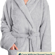 PAVILIA Women Hooded Plush Soft Robe | Fluffy Warm Fleece Sherpa Shaggy Bathrobe