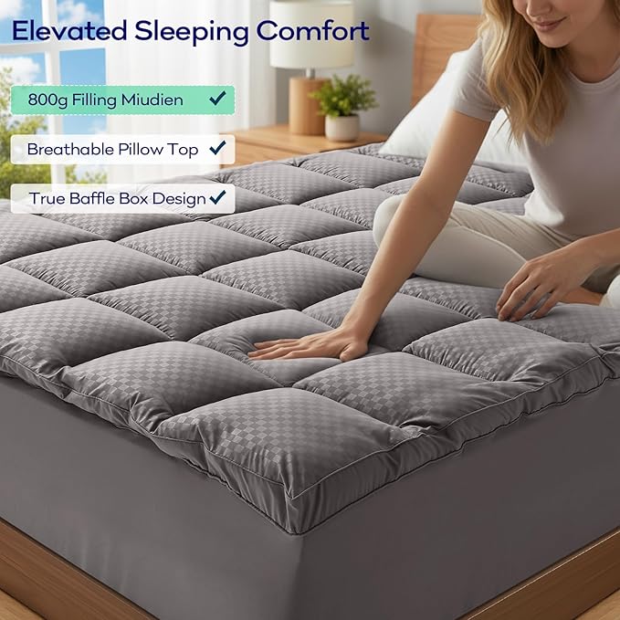 OLANLY Dual-Layer 4 Inch Queen Size Memory Foam Mattress Topper for Back Pain, 2 Inch Cooling Pillow Top Mattress Pad Cover and 2 Inch Gel Memory Foam Topper, Deep Elastic Pocket, Light Grey