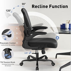 ZZH Mesh Office Chair with Adjustable Lumbar Support and Flip-up Arms, Ergonomic Home Office Desk Chair with Wheels, Black