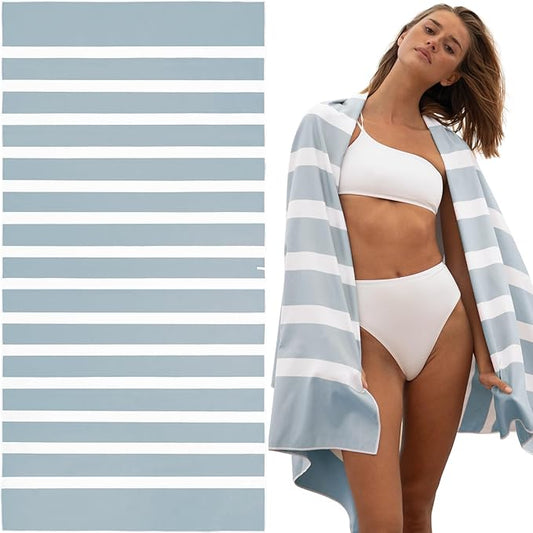 SummerSand Microfiber Beach Towel Extra Large (79 x 39.5 in) - Quick Dry, Sand Free - Compact and Lightweight for Travel - Recycled Materials - Travel Bag Incl - Oversized Pool Towel – Cloudy Blue