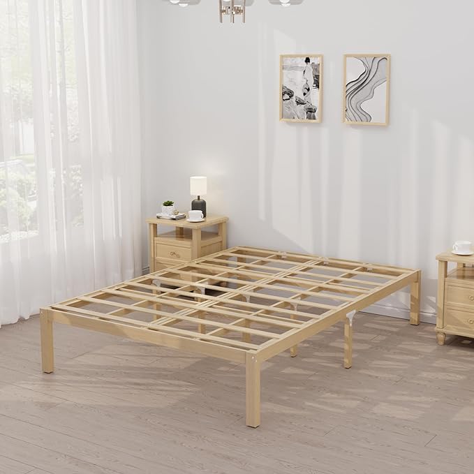 14 Inch Bamboo Bed Frame – Solid Wood Platform Bed Frame, Strong and Stable, with Non-Slip Slats for Support, No Box Spring Needed, Easy to Assemble, Noise-Free (Natural, Full)