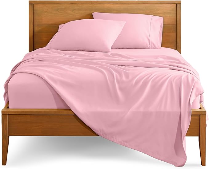 Bare Home Queen Sheet Set - Luxury 1800 Ultra-Soft Microfiber - Double Brushed - Deep Pockets - Easy Fit - 4 Piece Set - Bedding Sheets & Pillowcases (Queen, Light Pink) BareHome