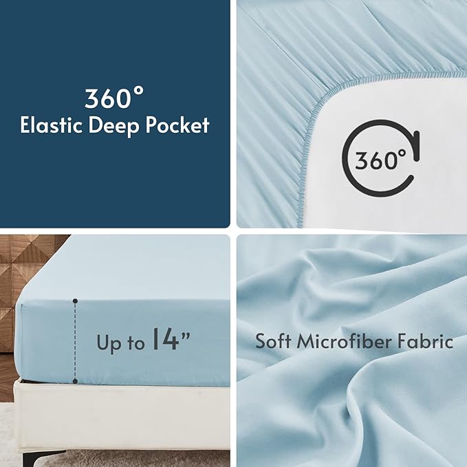 MUXHOMO 7 Pieces Full Comforter Set, Reversible Bed in a Bag Full Size, All Season Bedding Set with Comforter, Flat Sheet, Fitted Sheet, Pillowcases & Shams, Teal & Lake Blue