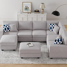 Legend Vansen Modular Sectional Sofa U Shaped Couch with Ottoman Modern Reversible Corner Sectional Couch for Living Room (Light Grey, U Shaped Sofa-3)