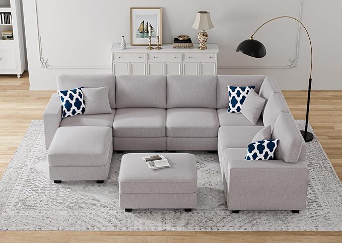 Legend Vansen Modular Sectional Sofa U Shaped Couch with Ottoman Modern Reversible Corner Sectional Couch for Living Room (Light Grey, U Shaped Sofa-3)