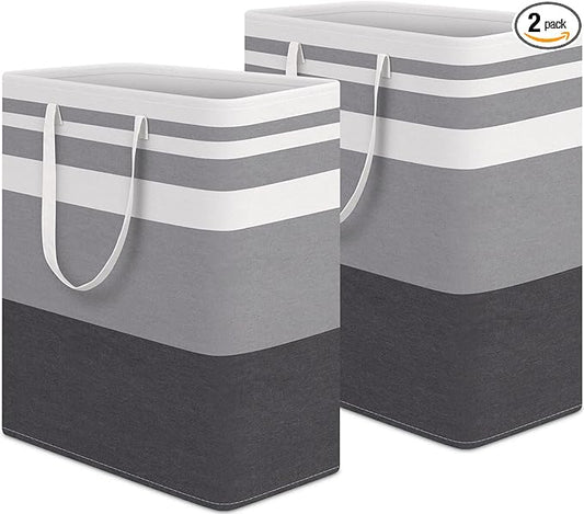 HomeHacks Laundry Basket,100L Each Waterproof, Freestanding Laundry Hamper, Collapsible Tall Clothes Hamper with Extended Handles for Clothes Toys in The Dorm and Family, 2-Pack Gradient Grey