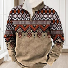 Western Sweatshirts for Men Aztec Cowboy Vintage Graphic Fleece Hoodie Mens Quarter Zip Pullover Country Jacket