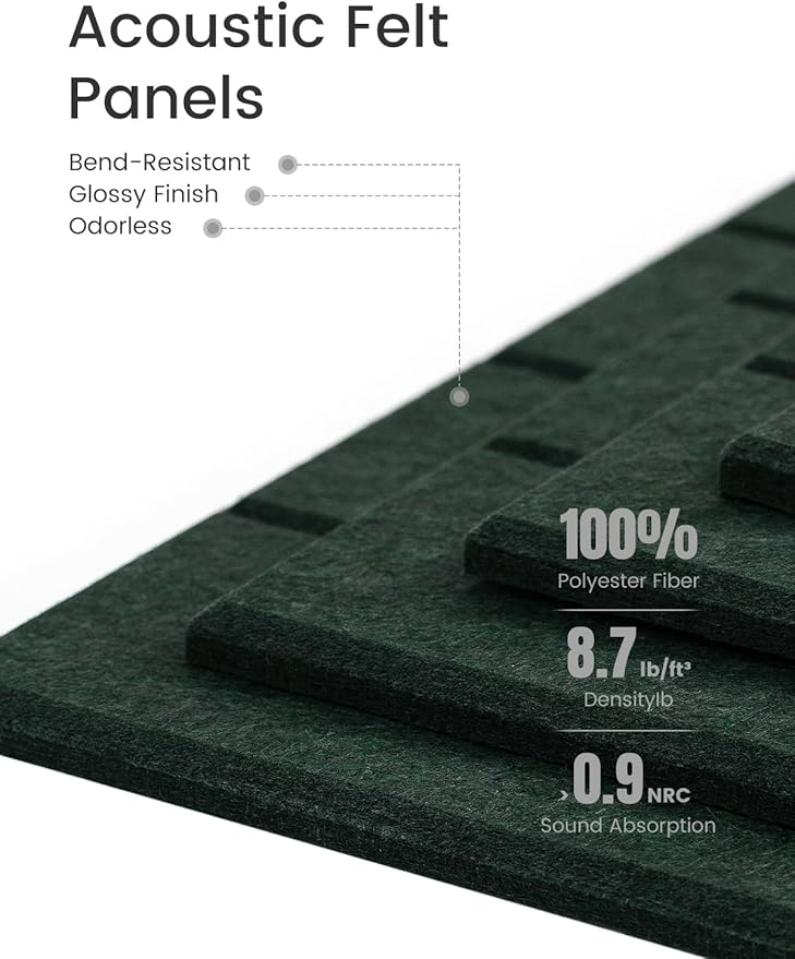 Felt Bulletin Board Tiles -28"x18" with 40 Adhesive Tabs, Cork Board Alternative for Office Decor, Push Pin Board Wall Organizer 6-Pack (Pine Green)