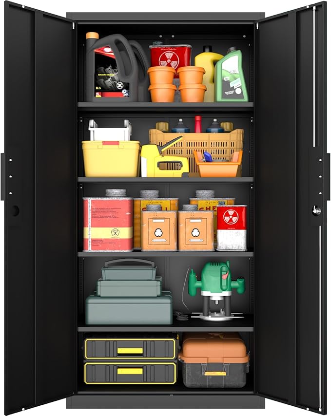 Metal Garage Storage Cabinets with Doors and Adjustable Shelves,72" Lockable Storage Cabinet for Home Office,Garage,School