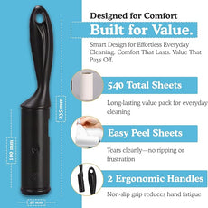 Extra Sticky Lint Roller Set 6 Pack 540 Sheets Wide Lint Remover Refills with 2 Easy Grip Handles Pet Hair Remover for Clothes Furniture Car Seats Bedding Couch Carpet and Laundry