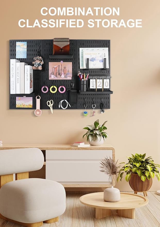 Pegboard Wall Organizer - Modular System for Gaming Setup, Office & Kitchen Storage Solutions Create A Perfectly Structured Space(Black,16″×12″)