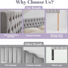 Kingfun Cal King Size Headboard only, Modern Button Tufted Upholstered Headboards, Premium Linen Fabric Headboard with Wooden Legs, Adjustable Solid Wood Head Board, Grey