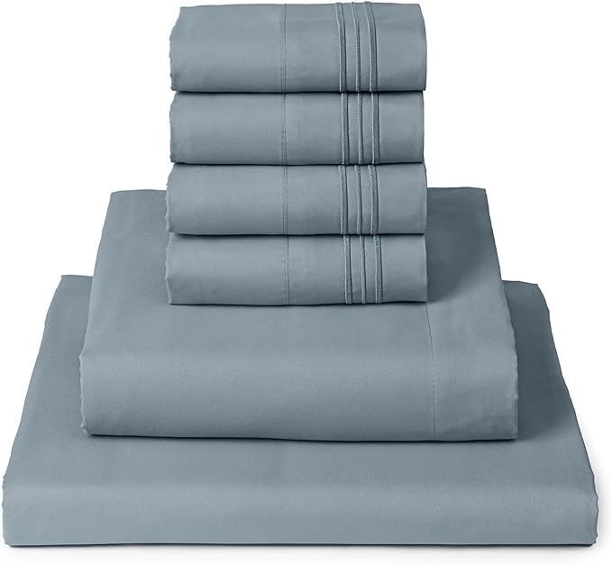 Mellanni California King Sheet Set - 6-Piece Iconic Collection Bedding, (Including 4 Pillowcases), 16-Inch Deep Pocket, Easy Care, Extra Soft, Cooling Sheets, Brushed Microfiber - Spa Blue
