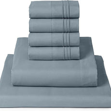 Mellanni Queen Sheet Set - 6-Piece Iconic Collection Bedding, (Including 4 Pillowcases), 16-Inch Deep Pocket, Easy Care, Extra Soft, Cooling Sheets, Brushed Microfiber - Spa Blue