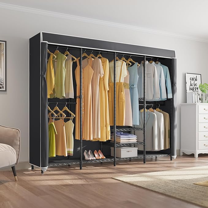 VIPEK V40C Covered Clothes Rack Heavy Duty Clothing Rack with Cover, Custom Freestanding Closet Portable Wardrobe Closet for Bedroom, Large Black Coset Rack with Black Oxford Fabric Cover