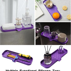 Silicone Bathroom Soap Dishes with Drain Spout-Bathroom and Kitchen Sink Organizer,Sponge Holder,Dish Soap Tray,Perfect for Dispenser,Scrubber,Bottle,Cup on Sink or Counter-Purple 12