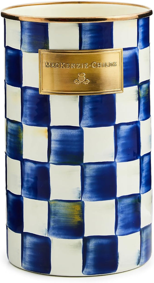 MACKENZIE-CHILDS Enamel Utensil Holder, Kitchen Utensil Holder for Countertop, Storage Caddy, Blue-and-White Royal Check