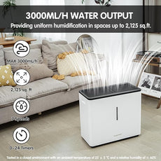 Evaporative Humidifiers |14.5 L(3.9 Gal) Tank for Whole Room Humidifier | 60 W Cool No Mist Humidifiers | 7 Speed | MAX Output 3000 ml/h | Auto Humid | Top Filling
