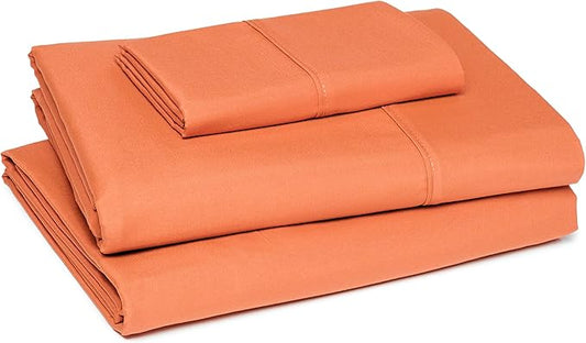 Amazon Basics Lightweight Super Soft Easy Care Wrinkle Free Microfiber 3 Piece Bed Sheet Set with 14-Inch Deep Pockets, Twin, Brick, Solid, Kids, Men & Women Bedding