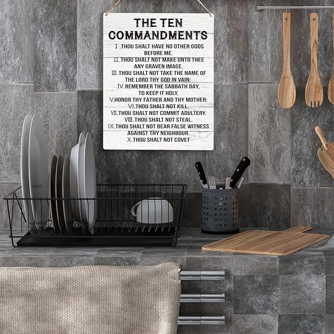YCYD Inspirational Ten Commandments Wall Art,10 Commandments Wall Decor Poster, Christian Bible Verse Wall Art Religious Home Decor Rustic Wooden Hanging Sign for Living Room Bedroom Office 10x8 IN