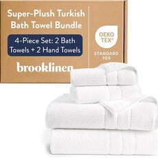 Brooklinen Super-Plush Bath Towel and Hand Towel Set - 2 Bath Towels, 2 Hand Towels - Cotton, Highly Absorbent (White)