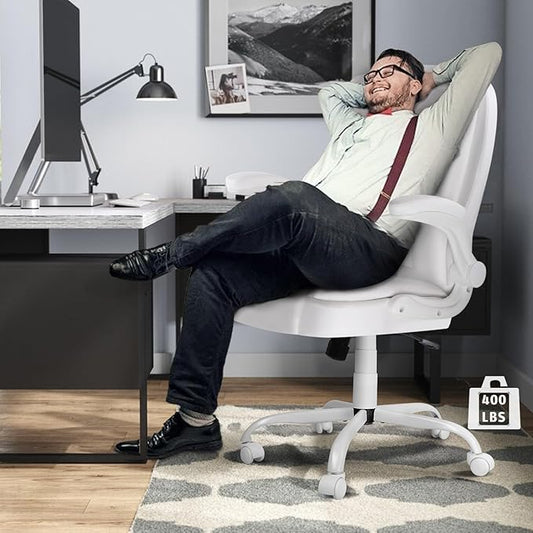 LEMBERI Flip-up Arms Office Desk Chair, Big and Tall Managerial Executive Chair, High Back Computer Chair, Ergonomic Adjustable Height PU Leather Chairs with Cushions Armrest for Long Time Sitting