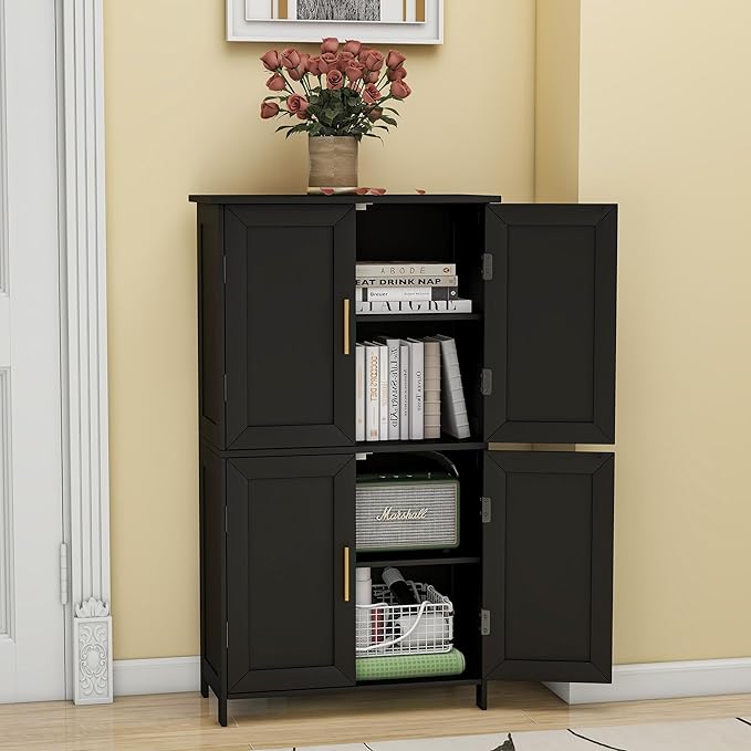 Bathroom Storage Floor Cabinet Freestanding Organizer with Adjustable Shelves for Bathroom Laundry Room,4 Doors