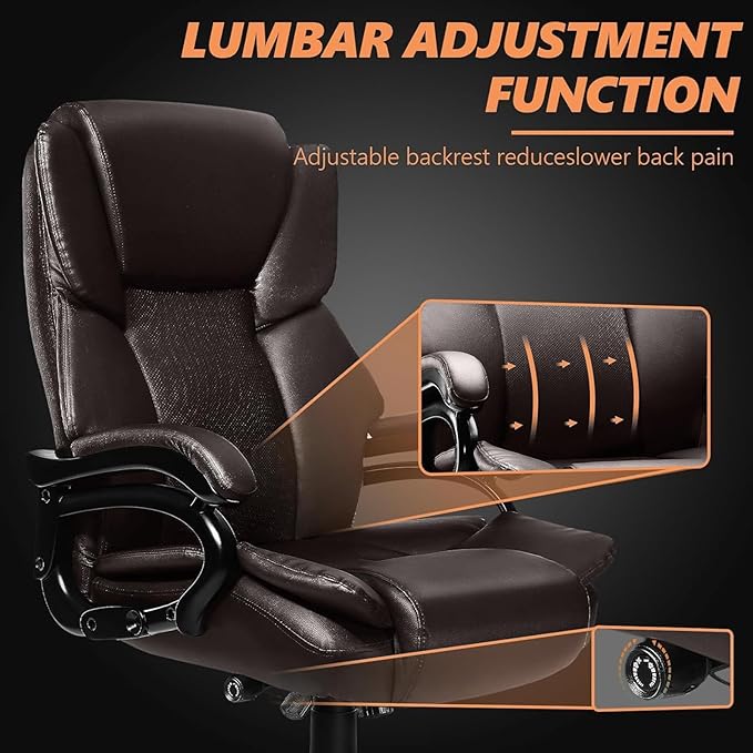 500lbs Big and Tall Office Chair with Dual Rubber Wheel and Pocket Spring Cushion, Comfy Heavy Duty Office Chair for Low Back Pain Relief, Large Executive Desk Chair with Adjustable Lumbar Support