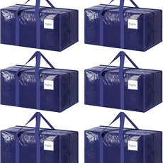 6 Pack Extra Heavy Duty Large Moving Bags with Strong Zipper & Comfortable Handles, Sturdy & Durable Clothes Storage Bags Totes Bins, Blue Packing Moving Boxes for College Supplies, Dark Blue