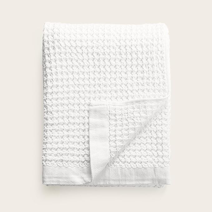 Italic Sedona Waffle Bath Towels, 410 GSM 100% Cotton, Set of 2, Soft, Quick-Drying & Lightweight Waffle Weave Towels, White