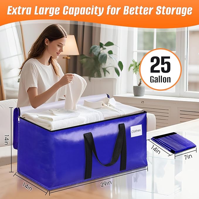 4-Pack Moving Bags with Backpack Straps & Carry Handles, 25 Gallons-93 L Heavy Duty Storage Totes for Space Saving, Foldable Storage Bags for College Dorm, Travel, Camping (Blue)