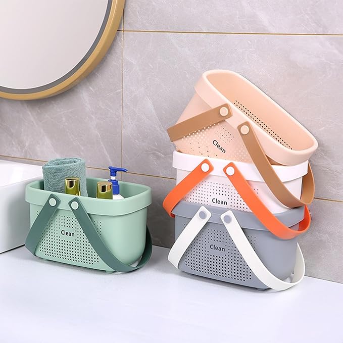 JiatuA Plastic Storage Basket with Handle Portable Shower Caddy Tote Organizer Basket Bin for Bathroom Kitchen Dorm Room Bedroom, Small Green