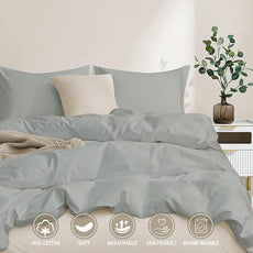 100-Percent Cotton Duvet Cover Set, Hidden Zipper Closure, Ultra Soft, Easy Care and Durable, Simple Bedding Style, Twin, Grey (Comforter Not Included)