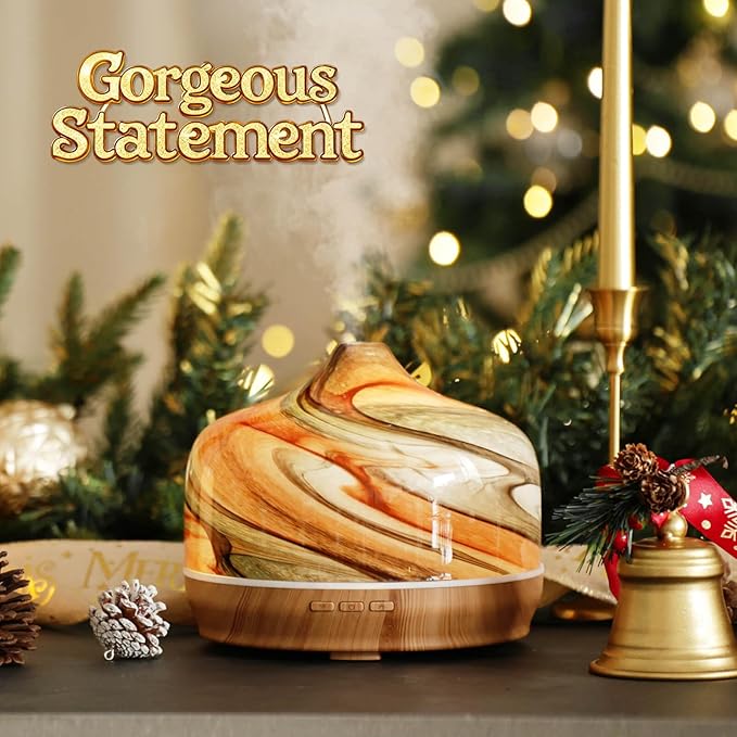 Porseme 500ml Glass Essential Oil Diffuser Aromatherapy Ultrasonic Cool Mist Humidifier 15-21 Running Hours Waterless Auto-Off Air Diffusers for Sleeping,Yoga,Office Working,Spa and Rest (Deep Desert)