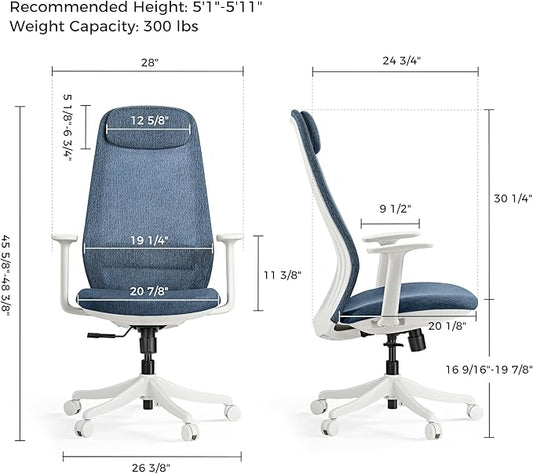 EUREKA ERGONOMIC Skylar-Lite Mesh Office Chair Blue, Ergonomic Office Desk Chair with Adjustable Headrest, Home Office Desk Chairs with Adjustable Lumbar Support