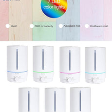 BlueHills Premium 5000 ML XL Cool and Warm Mist Ultrasonic Diffuser Humidifier Large Room Huge Coverage Area 5 Liter Big Capacity High Output 50 Hours Long Run Time Essential Oil Diffuser White W501