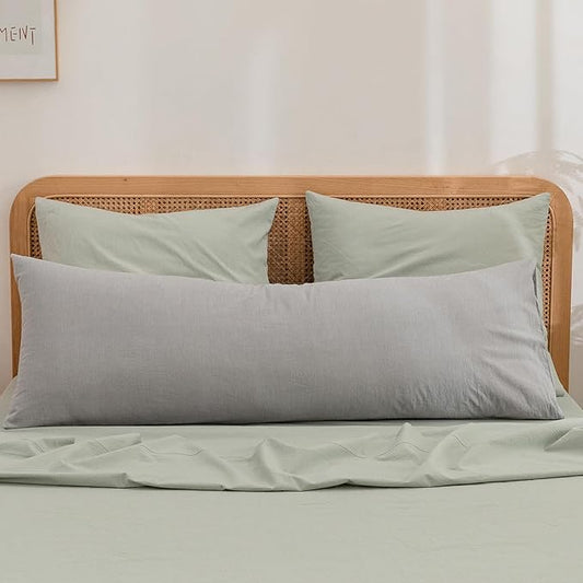 BESTOUCH 100% Washed Cotton Pillowcase for Hair and Skin Linen Feel Soft Comfortable Breathable 1 Pcs Pillow Case with Envelope Closure Solid Light Grey Body 20x54 Inches