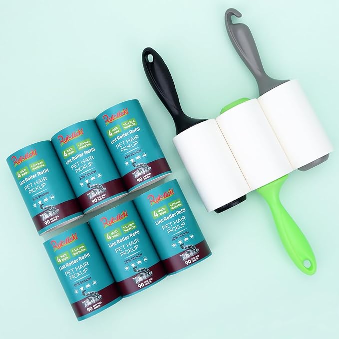 4 inch Lint Roller Refills Only for Scotch-Brite, Pet Hair Pickup Extra Sticky Lint Roller Refill 90 Sheets by 6 Pack - 540 Easy-Tear Adhesive Sheets Total (Inside Dia. 1 3/4 inch)