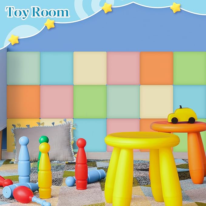 8 Pack Wall Padding for Playroom Peel and Stick Headboard 11.81" x 11.81" x 1.18" 3D Anti Collision Upholstered Wall Panels Self Adhesive Headboard Panel for Protection (Fresh Colors)