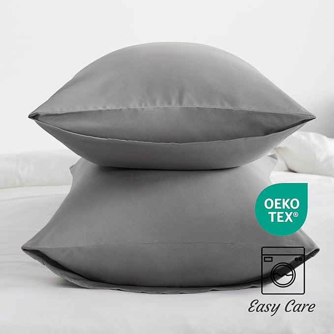 NTBAY Standard Pillow Cases Set of 2, 2 Pack Brushed Microfiber 20x26 Pillow Cases, Soft, Wrinkle, Fade, Stain Resistant Smoke Grey Pillow Cases with Envelope Closure, 20x26 Inches, Smoke Grey